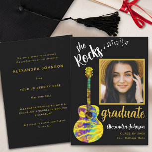 Modern Script Graduate Photo Psychedelic Guitar Invitation