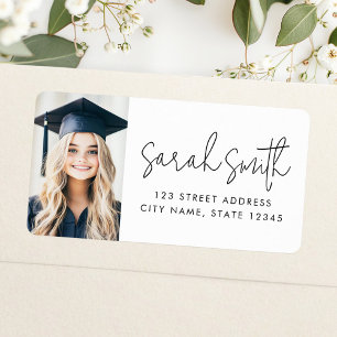 Modern script graduate photo return address label