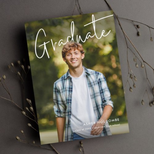 Modern Script Graduate PhotoPop Graduation Photo Invitation