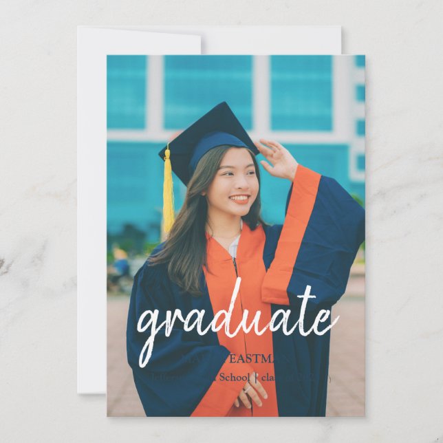 Modern Script Graduate Refined Photo Graduation  Invitation (Front)
