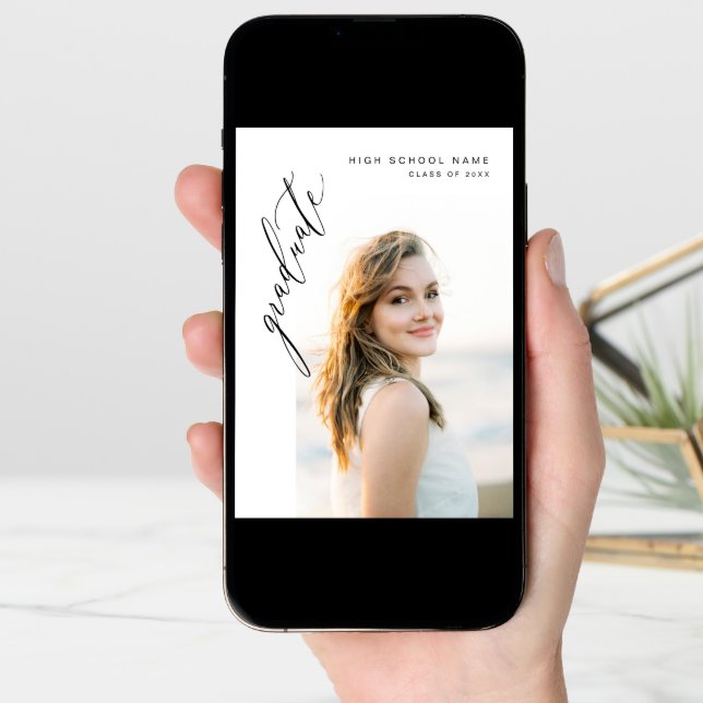 Modern Script Graduate Simple Photo Graduation  Announcement (Front Digital)