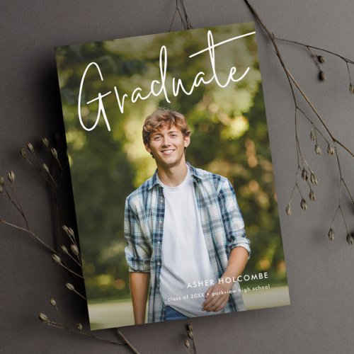 Modern Script Graduate Simple Photo Graduation Announcement