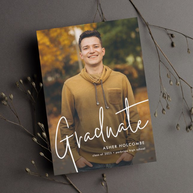Modern Script Graduate Simple Photo Graduation Announcement (Creator Uploaded)