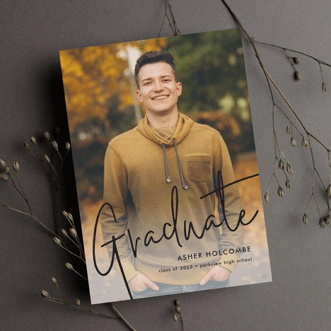 Modern Script Graduate Simple Photo Graduation Announcement (Creator Uploaded)