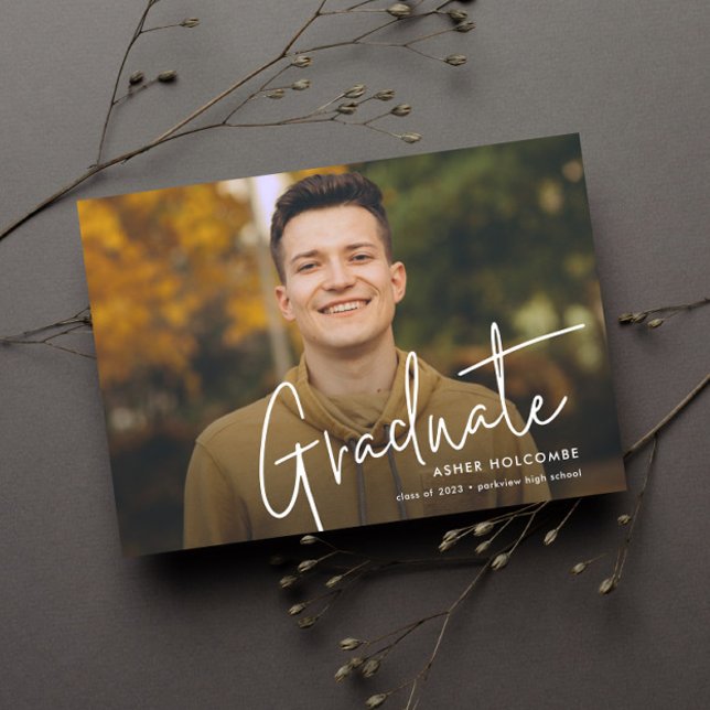 Modern Script Graduate Simple Photo Graduation Announcement (Creator Uploaded)