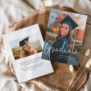 Modern Script Graduate Simple Photo Graduation Announcement