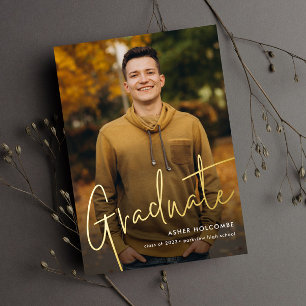 Modern Script Graduate Simple Photo Graduation Foil Invitation