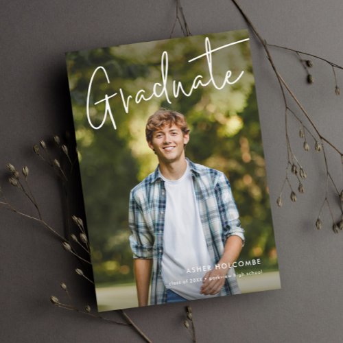 Modern Script Graduate Simple Photo Graduation Invitation