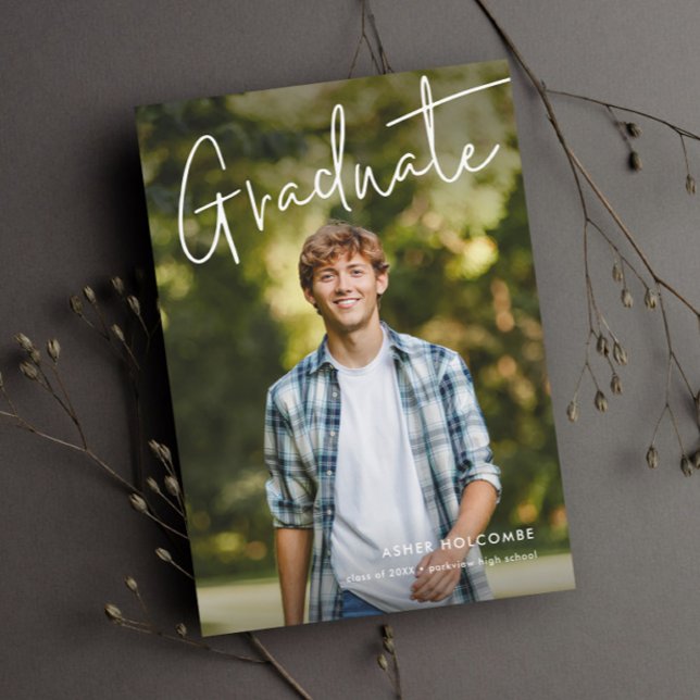 Modern Script Graduate Simple Photo Graduation Invitation (Modern Graduate Script Photo Graduation Invitations.)