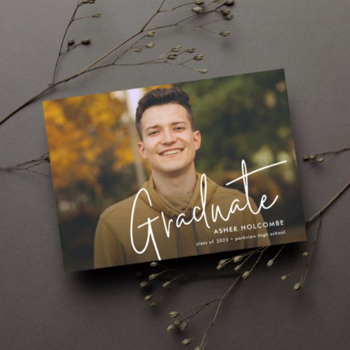 Modern Script Graduate Simple Photo Graduation Invitation