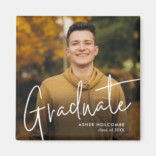 Modern Script Graduate Simple Photo Graduation Magnet