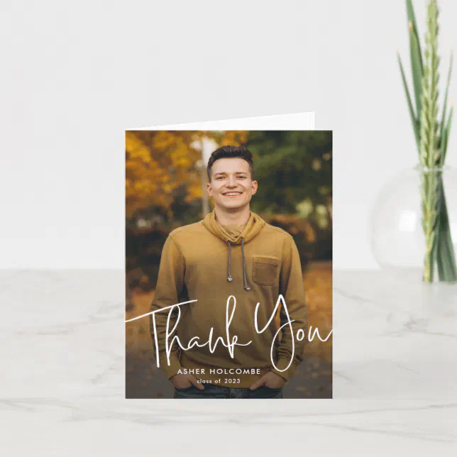 Modern Script Graduate Simple Photo Graduation Thank You Card | Zazzle