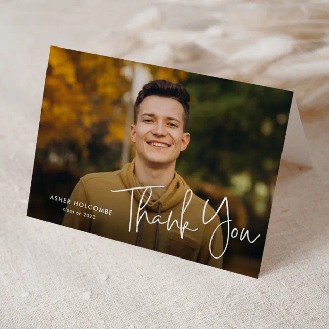 Modern Script Graduate Simple Photo Graduation Thank You Card | Zazzle