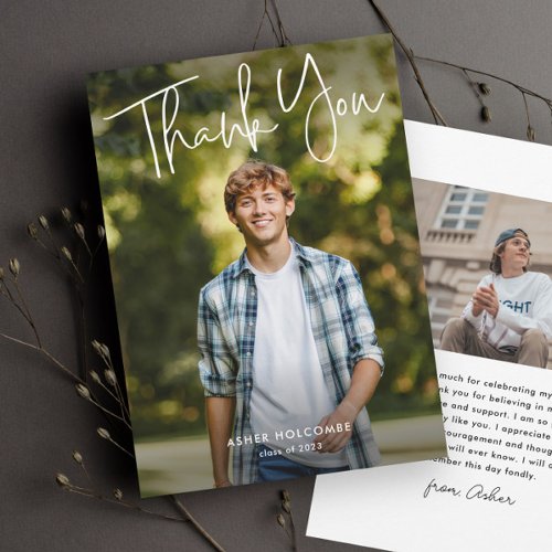 Modern Script Graduate Simple Photo Graduation Thank You Card