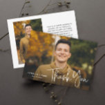 Modern Script Graduate Simple Photo Graduation Thank You Card<br><div class="desc">A Modern Script Graduate Simple Photo Graduation Thank You card with handwritten font full bleed horizontal photo on the front with name and graduation details. The back has a second photo with a thank you message from the grad. Click the edit button to customize this design.</div>