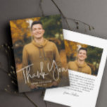 Modern Script Graduate Simple Photo Graduation Thank You Card<br><div class="desc">A Modern Script Graduate Simple Photo Graduation Thank You card with handwritten font full bleed portrait photo on the front with name and graduation details. The back has a second photo with a thank you message from the grad. Click the edit button to customize this design.</div>