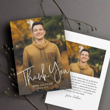 Modern Script Graduate Simple Photo Graduation Thank You Card by stacey_meacham at Zazzle