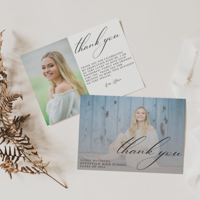 Modern Script Graduate Simple Photo Graduation  Thank You Card (Creator Uploaded)