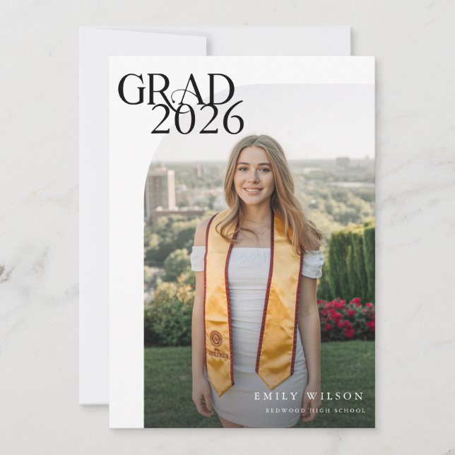 Modern Script Graduate Simple Two Photo Graduation Announcement (Front)