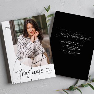 Modern script graduate unique one photo graduation invitation
