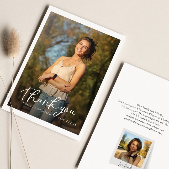 Modern Script Graduation 2025 Photos Grad Thank You Card (Creator Uploaded)