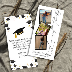 modern script graduation 3 photo booth stylish thank you card