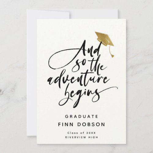 Modern Script Graduation Adventure Begins Photo Announcement