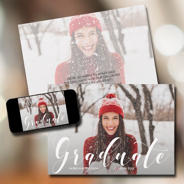 Modern Script Graduation  Announcement (Modern Script Photo Graduation Announcements)