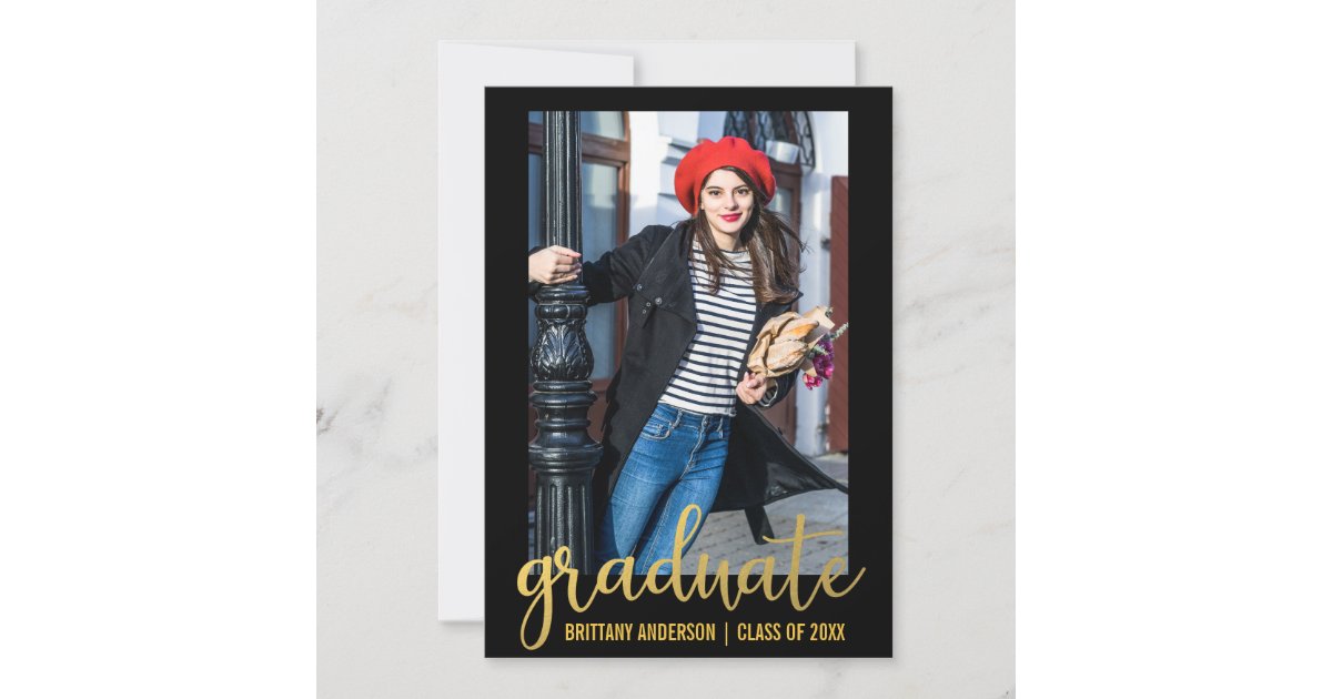 Modern Script Graduation Announcement Card Gold | Zazzle