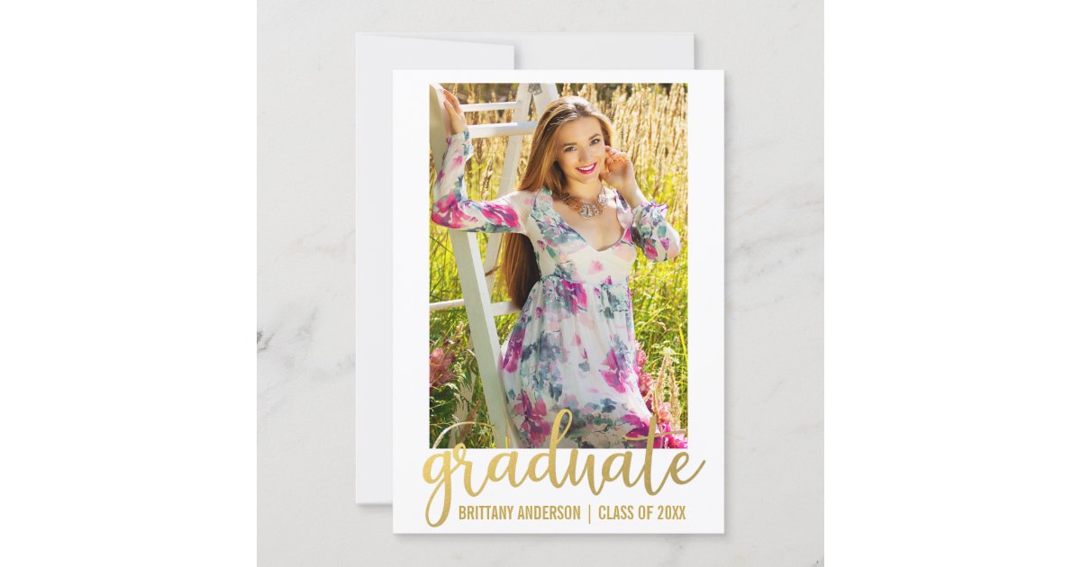 Modern Script Graduation Announcement Card Gold W | Zazzle