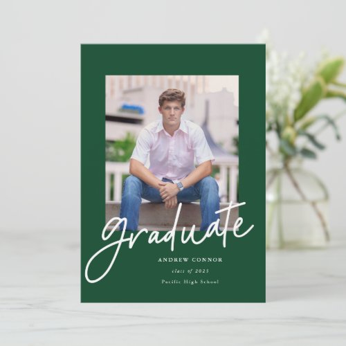 Modern Script Graduation Announcement Green