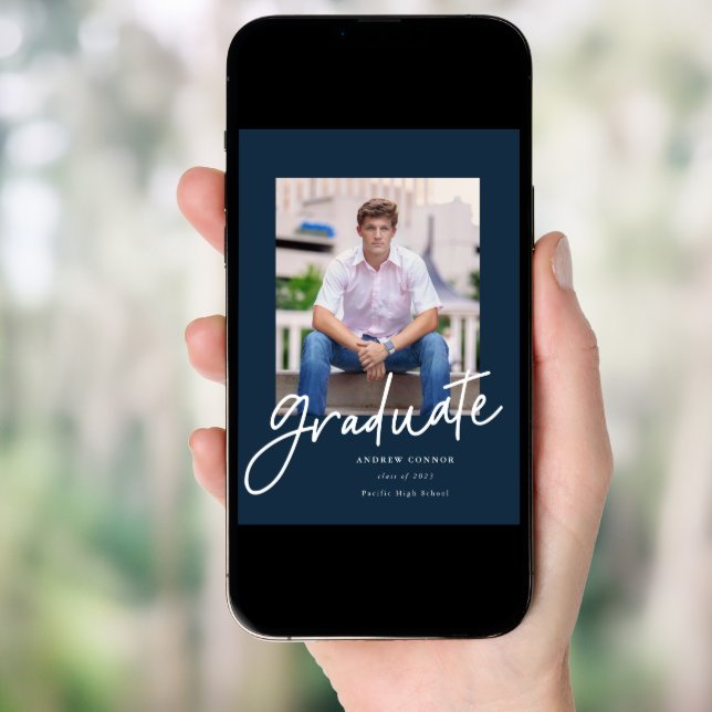 Modern Script Graduation Announcement Navy (Front Digital)