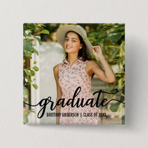 Modern Script Graduation Announcement Photo Button