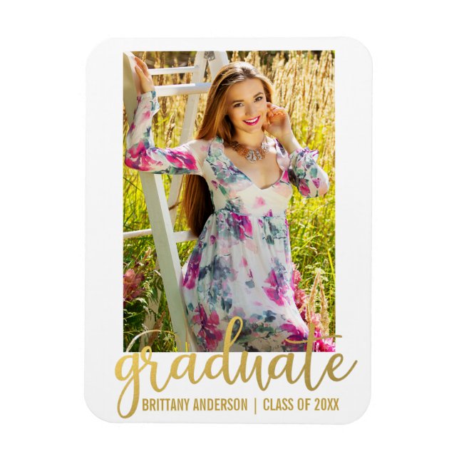 Modern Script Graduation Announcement Photo Gold W Magnet (Vertical)