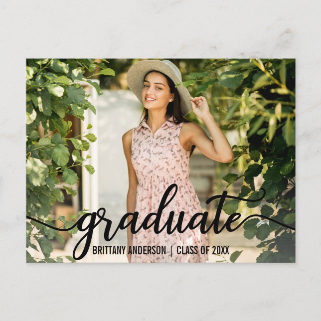 Modern Script Graduation Announcement Photo Postcard (Front)