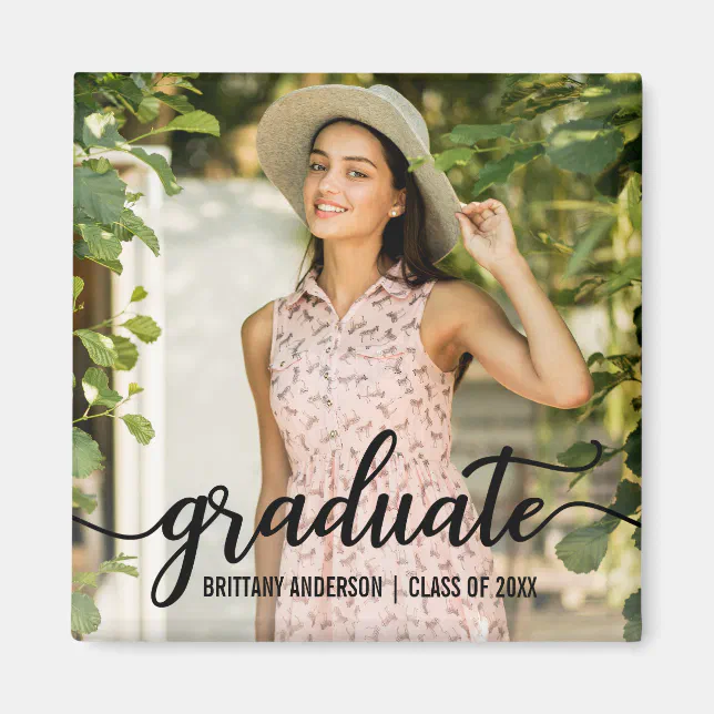 Modern Script Graduation Announcement Photo Square Zazzle
