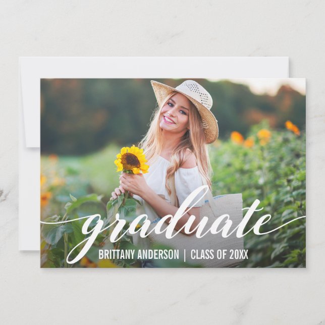 Modern Script Graduation Announcement Photo W (Front)