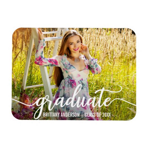 Modern Script Graduation Announcement Photo W Magnet