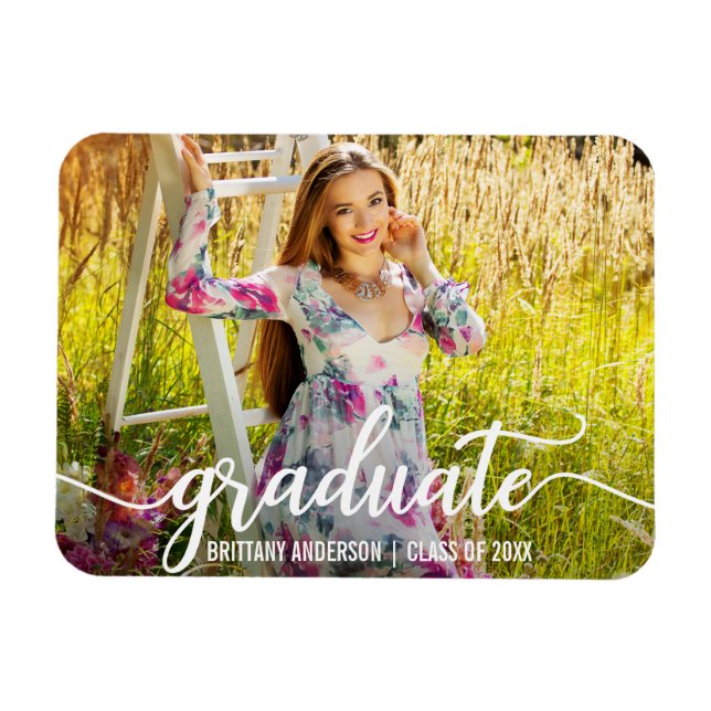 Modern Script Graduation Announcement Photo W Magnet (Horizontal)