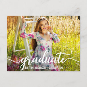 Modern Script Graduation Announcement Photo W Postcard