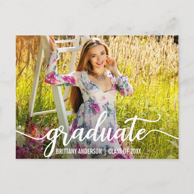 Modern Script Graduation Announcement Photo W Postcard (Front)