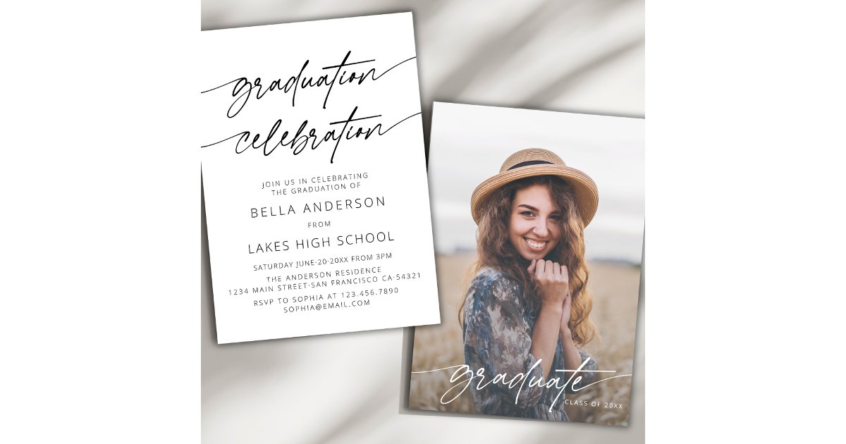 Grad Party Invite Script Modern Script Graduation Celebration Party Photo Invitation | Zazzle