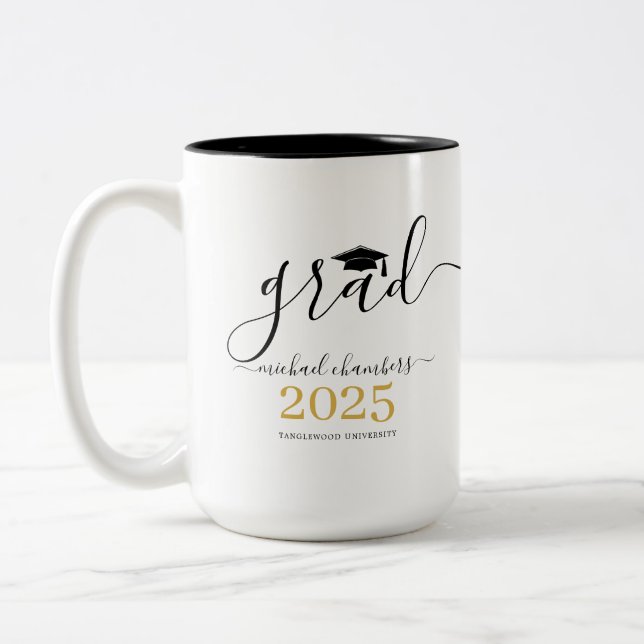 Modern Script Graduation Class Of 2025 Two-Tone Coffee Mug (Left)