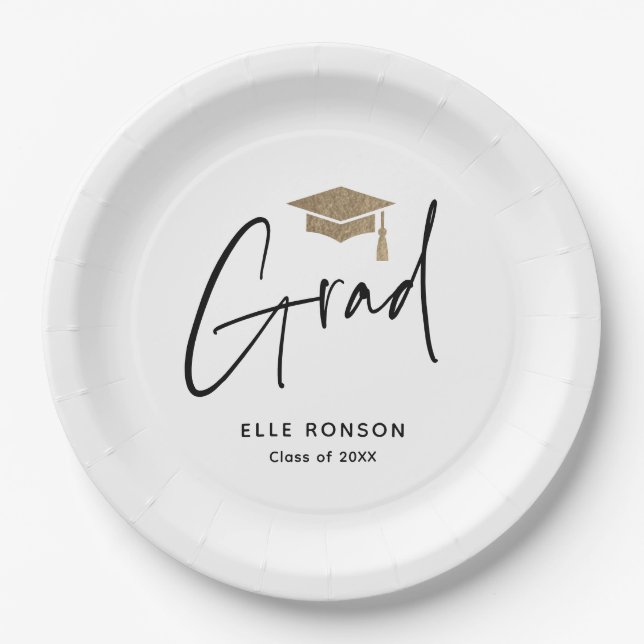 Modern Script Graduation  Paper Plates (Front)