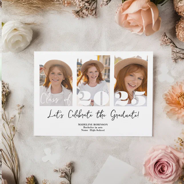 Modern Script Graduation Party 5 Photo Class Invitation | Zazzle