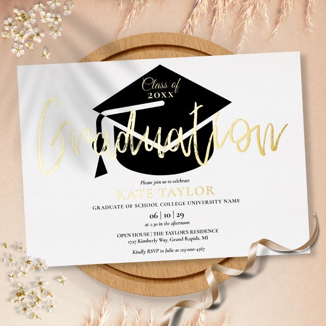 Modern Script Graduation Party Gold Foil Invitation (Creator Uploaded)