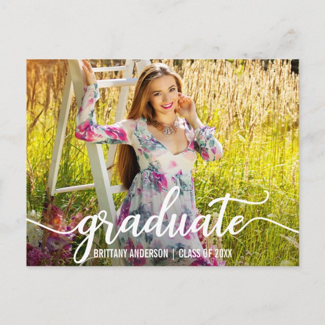 Modern Script Graduation Party Invitation Photo W Postcard (Front)