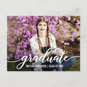 Modern Script Graduation Photo Announcement Wt
