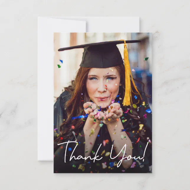 Modern Script Graduation Photo Custom message Thank You Card | Zazzle