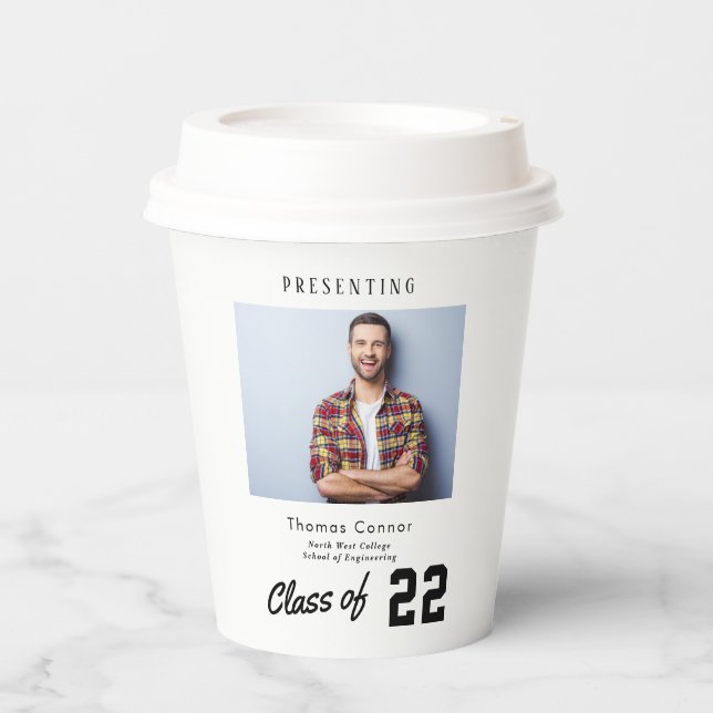modern script graduation photo  paper cups (Front)